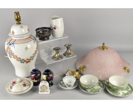 A Collection of Ceramics to Comprise Lamp Base, Moorcroft Vases (AF) etc Together with a Pendant Shade Metal wares etc