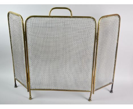 A Late Victorian/Edwardian Brass Framed Three Panel Fire Guard, 59cms High