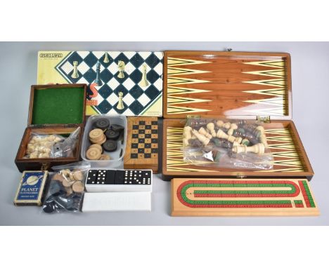 A Collection of Various Chess Sets, Draughts Pieces, Playing Cards Etc