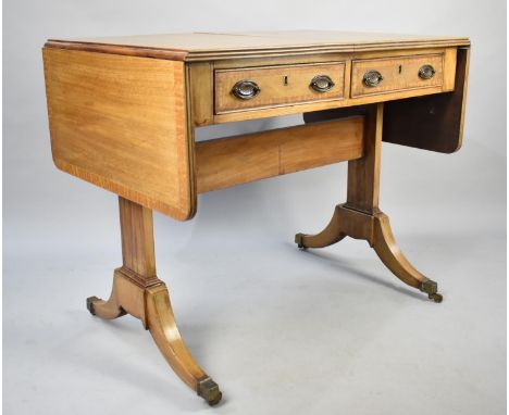 A Crossbanded Drop Leaf Two Drawer Sofa Table, Somewhat Faded