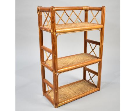 A Modern Bamboo and Woven Cane Three Shelf Galleried Unit, 38cms Wide and 59cms High