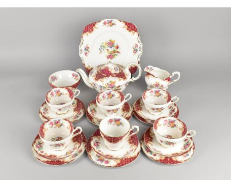 A Paragon Rockingham Tea Set to Comprise Teapot, Five Plus One Cups, Six Saucers, Six Side Plates, Cake Plate, Milk Jug and S