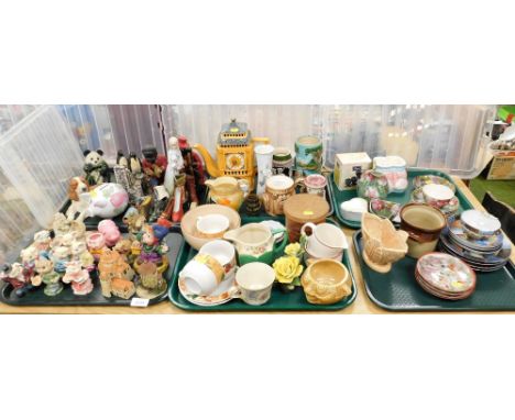 Decorative china and effects, to include Oriental part tea service, various pig figures, novelty teapot, Sylvac vase, etc. (6