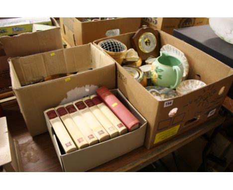 3 Boxes of assorted books, barometer, china etc.