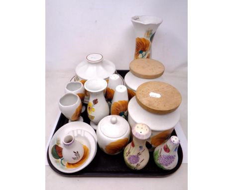 A tray of Radford china including, kitchen storage jars, sifters, bowl and cover etc.