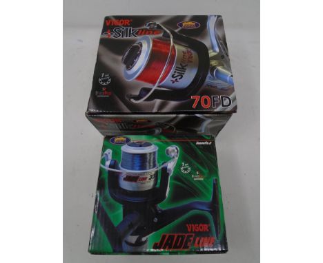 A Vigor Jade line fishing reel together with a Vigor silk line fishing reel (both boxed).
