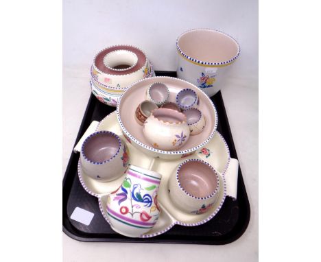 A tray of Poole pottery including vases, pots, serving platter etc.