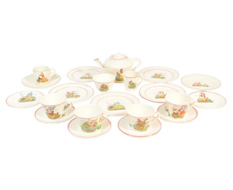 Snow White And The Seven Dwarfs - Walt Disney - an original vintage c1930s Wadeheath made children's tea set. Comprising: tea