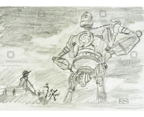 The Iron Giant (1999) - Richard Bazley - Original sketchbook drawing of the Giant and Hogarth by lead animator Richard Bazley