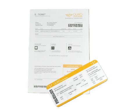 The Outlaws (2021-2024 TV Series by Elgin James &amp; Stephen Merchant) - an original screen used prop plane ticket, as purch