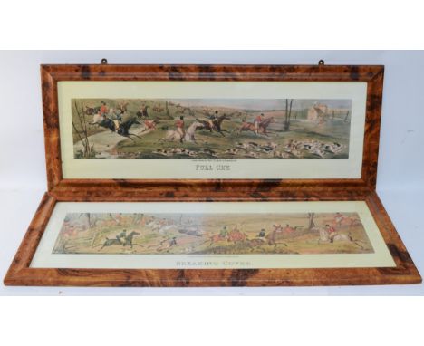 Four framed panoramic prints, depicting English hunting scenes, published by Thos Mclean, 26 Haymarket, London, 1824, in two 