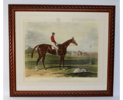 A large, framed engraving of the horse Teddington, winner of the Derby Stakes, Epsom, 1851, painted by Harry Hall, and engrav