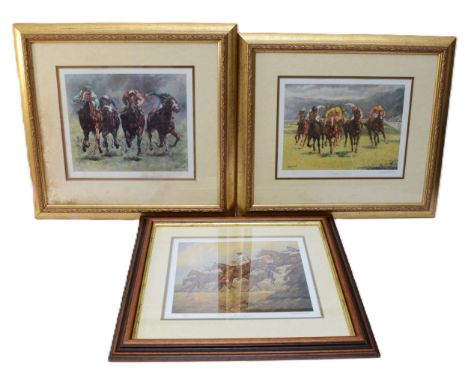 Margaret Barrett; Three large limited edition framed prints, depicting horse-racing scenes, to include, Beechers, 352/850, Sh