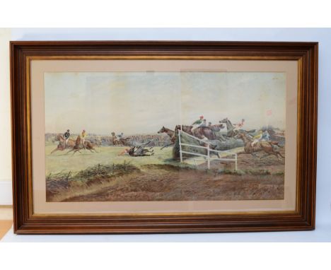After Godfrey Douglas Giles; a late ninteenth century coloured lithograph, depicting a Grand National Horse Race, H-77cm x 13