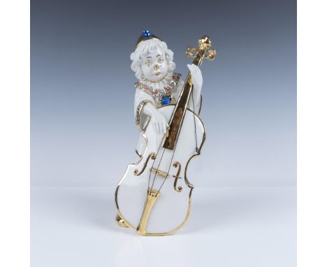 White porcelain figure beautifully decorated with Swarovski rhinestones and gilt accents, playing his musical instrument. RG 