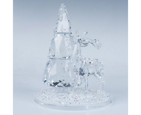 Glass dome comes complete with joyful Christmas composition in cut crystal. A festive tree and reindeer shine on a bed of cry