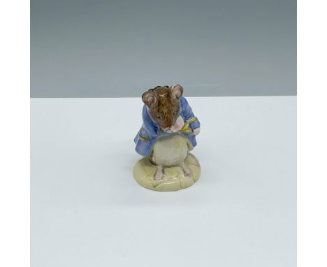 Glossy porcelain figure of a dapper critter modeling a coat. Royal Albert Beatrix Potter backstamp. This item has its origina