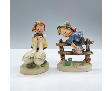 Features two countryside children, includes Boy Frog retreat to safety 201 2/0 and Goose Girl 47 3/0 Goebel Hummel backstamp.