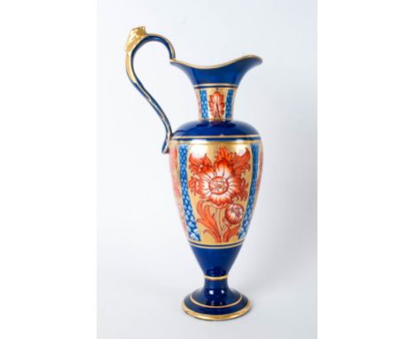 James Macintyre Aurelain Ware - Ewer / Jug with Transfer Printed Pattern, Enriched with Red Enamel and Guilding. Designed by 