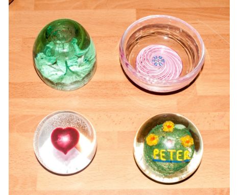 A Vintage Collection of Glass Paperweights and Dish ( 4 ) In Total. 1/ John Deacons Swirl Dish. 2/ Bohemian Early Paperweight