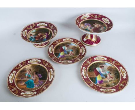 Vienna Decorative Part Dessert Set, comprising a high comport, a low comport, a pair and one other dessert plates, each decor