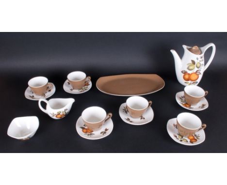 Midwinter Stylecraft ( 16 ) Piece Coffee Service ' Oranges and Lemons ' Pattern. 6 Cups and Saucers, 1 Coffee Pot, Milk Jug &