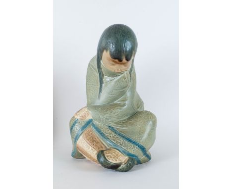 Lladro - Early 1970's Gres Figure ' Eskimo Boy ' Model Girl 2008-1. Issued 1970's, Designer Juan Huerto, Height 11.5 Inches. 