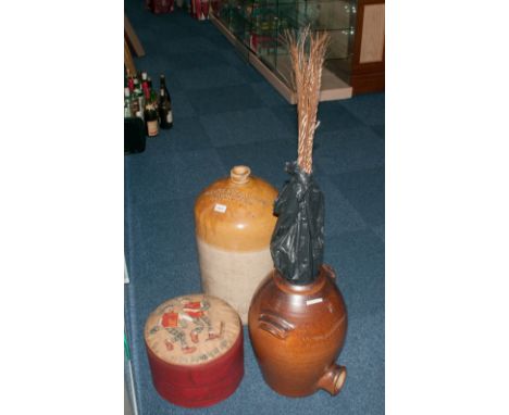 Mixed Lot Comprising A 6 Gallon Stoneware Bottle Stamped 6 Moore Vicars & Co Liverpool, A Brown Salt Glazed Crock And A Small