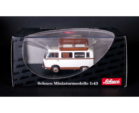 Schuco Ltd Edition Diecast Metal Model Car Scale 1.43 - Ford Taunus Transit Camping Bus FK1000. Art Nr 03203. With Glass Disp