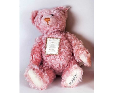 British Collectors Steiff 1997 Ltd Edition, Rose Pink Mohair Teddy Bear, Num.00061 ' Rose 38 ' Steiff Gold Button In Ear, Sig