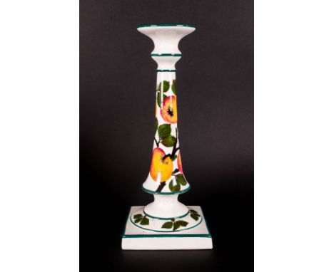 Wemyss - Early Tall and Apples Pattern Candlestick. Impressed Wemyss Marks to Underside. Stands 12 Inches High. 