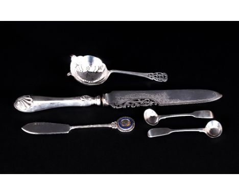 A Small Collection Of Antique Silver Items 5 in total. Comprising 1&2. A Pair Of Victorian Silver Small Preserve Spoons, hall