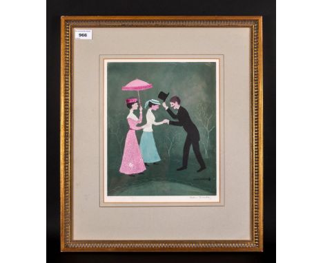 Helen Bradley Pencil Signed Limited Edition Colour Print, Titled 'Ah Dear Emily ' Mounted & framed behind glass. 10x12''