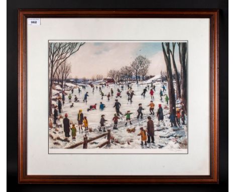 Tom Dodson Pencil Signed Limited Edition Colour Print Titled 'Ice Skating In The Park' fine art trade guild stamp. 14x18'' Mo