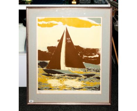 Robert Jones - Artist Signed Ltd Edition and Numbered Screen Print, Num.82-250 ' Sailing Boat of Cornish Coast ' Mounted and 