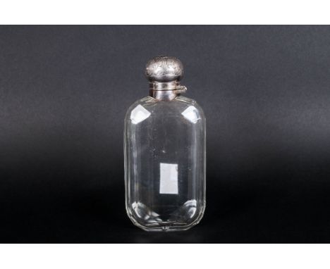 Edwardian Silver Screw Topped Faceted Glass Spirit Flask of Nice Quality. Hallmark Sheffield 1909. John Dixon & Sons. Makers 