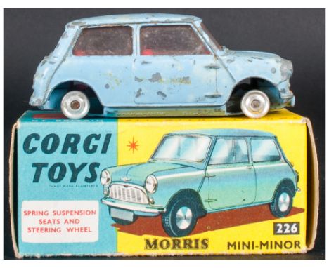 Corgi Toys No 226 Morris Mini-Minor, Light Blue Body, Complete With Blue/Yellow Picture Card Box, 