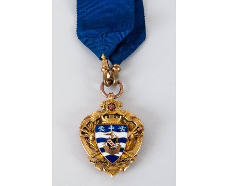 A Gold and Enamel Mayoral Medal With Ribbon - Presented to The Mayor of Lytham St. Annes In 1934-35. Fully Hallmarked. Gold W