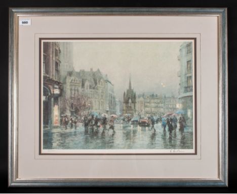 Limited Edition Colour Print Of Manchester, numbered 600/850.  Mounted & Framed behind glass. Pencil signed by the artist. 20