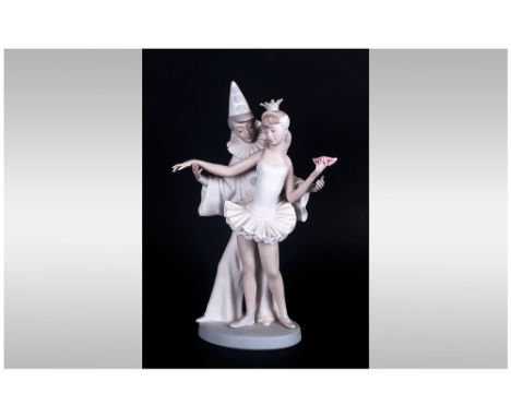 Lladro Figure ' Carnival Couple ' Pierrot and Ballerina. Model Num 4882. Issued 1974-1994. Sculptor Salvador Furio. Mint Cond