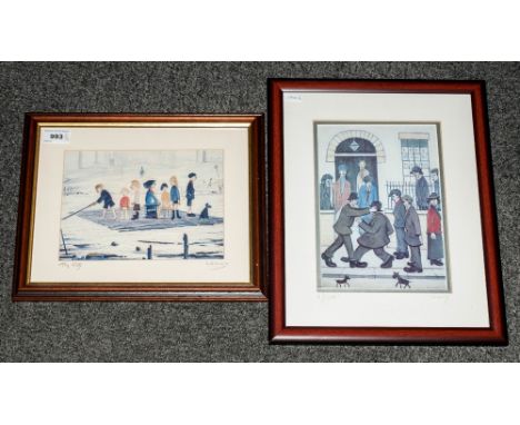 Two Modern Edition Lowry Prints titled 'The Raft. With a facsimile signature. Plus a similar print titled 'A Flight', 15 by 1