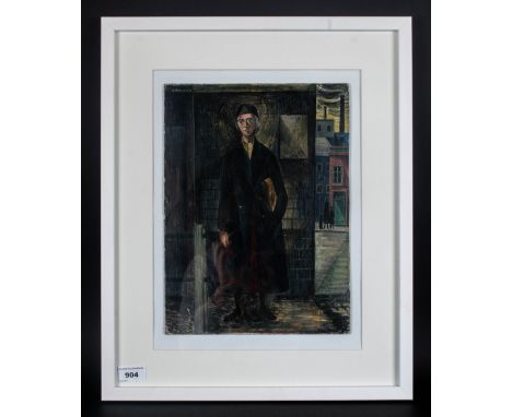 Mid 20th Century Portrait Of Lady Set Against Northern Industrial Landscape canvas on board. Signed Waddington in top left co