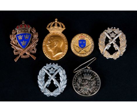 A Collection of Swedish Silver and Silver Gilt and Enamel Badges ( 6 ) In Total. Interesting Lot. 