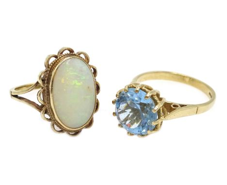 Gold oval opal ring and a blue stone set ring, both hallmarked 9ct Condition Report & Further Details Approx 6.4gm gross, opa