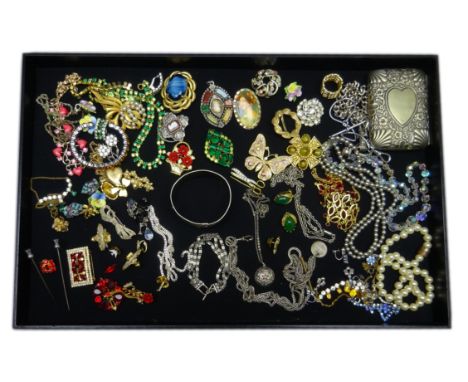 Edwardian silver pendant Rd 507468, Birmingham 1909, silver engraved bangle, stamped and collection of costume jewellery Cond
