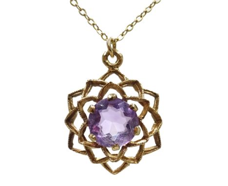 9ct gold amethyst pendant necklace, hallmarked Condition Report & Further Details Approx 3gmClick here for further images, co