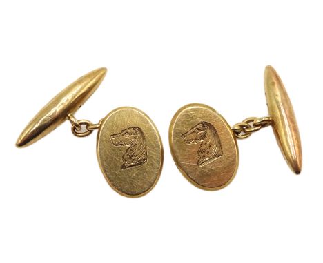 Pair of 9ct rose gold cufflinks, engraved with dog's head by Deakin & Francis Ltd, Birmingham 1914 Condition Report & Further
