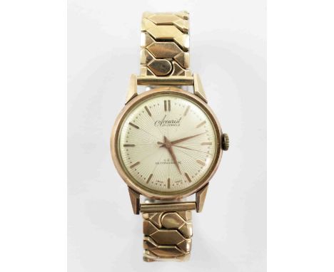 A 9ct gold Accurist anti-magnetic gentlemen's wristwatch with baton dial and presented on expanding gold plated bracelet, dia