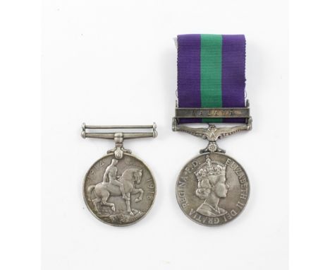 A 1953 Malaya State of Emergency Medal awarded to 23320117 Private CE Annable of the Loyals Regiment, with purple and green r
