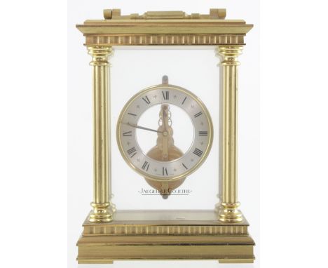 A Jaeger le Coultre 570 carriage clock, the dial set with Roman numerals and with gold plated works, height 14.5cm. CONDITION